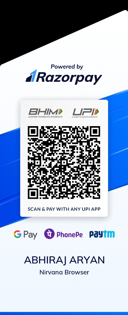 Razorpay UPI Payment QR Code for Nirvana Browser - Abhiraj Aryan