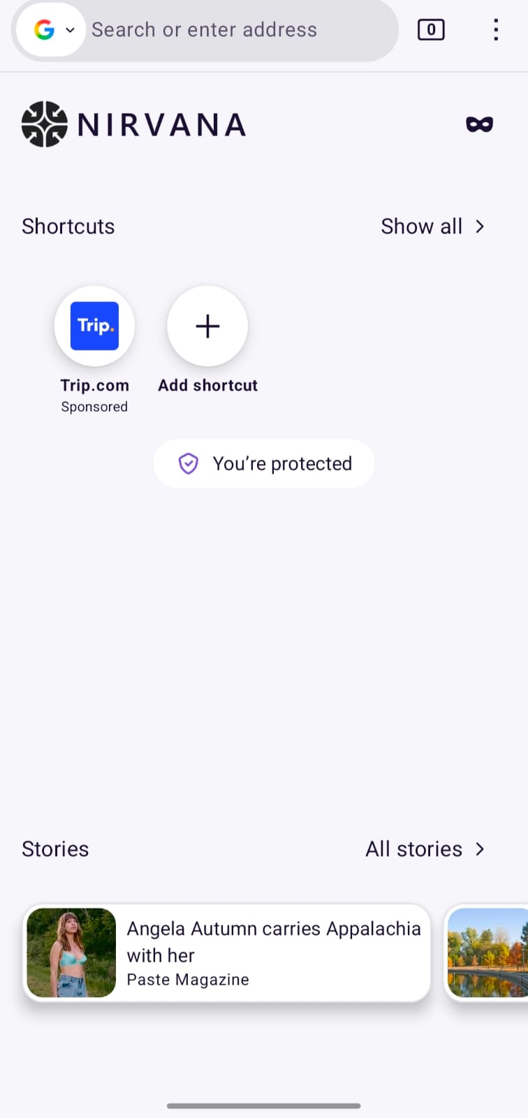 Nirvana Browser Home UI